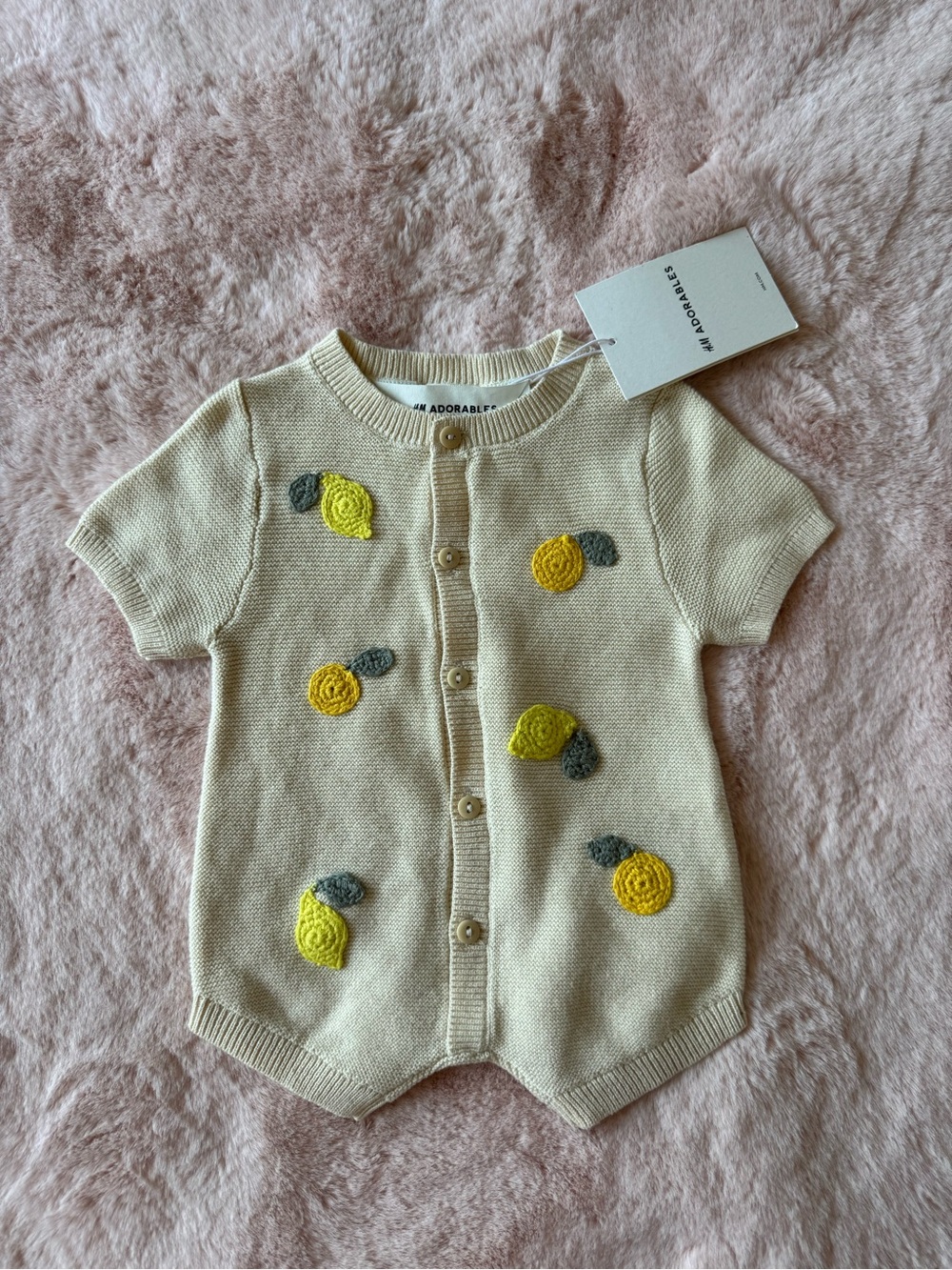 NWT H&M Adorables Embroidered Lemon Baby Romper Cotton Size 3M